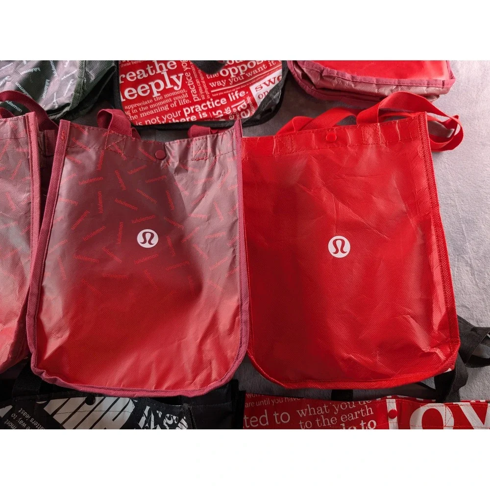 Lululemon Reusable Shopping Tote Bag Lot of 13 Small Medium Red Black Green